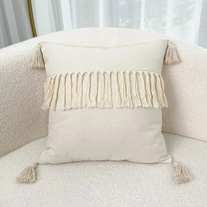 Boho beige & yellow linen cotton pillow cover living room decor