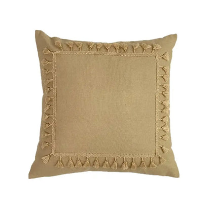 Boho beige & yellow linen cotton pillow cover living room decor