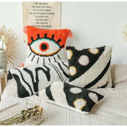 Boho big eye tufted cushion covers for bedroom living room