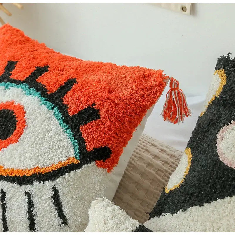 Boho big eye tufted cushion covers for bedroom living room