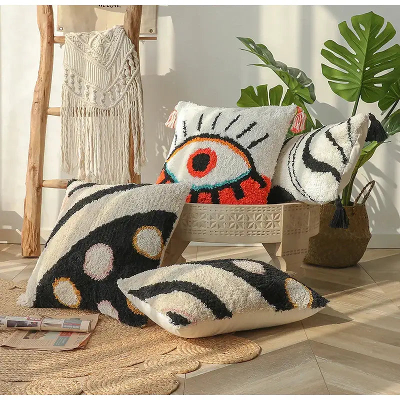 Boho big eye tufted cushion covers for bedroom living room