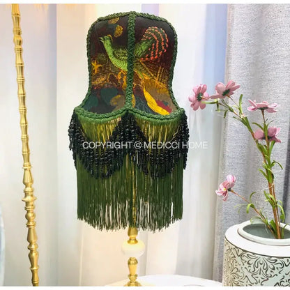 Boho bird floral jacquard beaded fringe lampshade bedroom decor