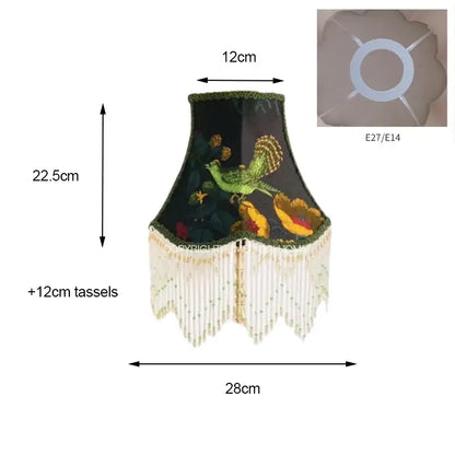 Boho bird floral jacquard beaded fringe lampshade bedroom decor