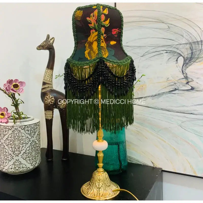 Boho bird floral jacquard beaded fringe lampshade bedroom decor