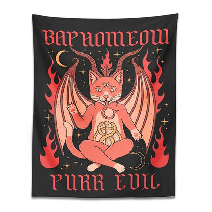 Boho black and pink cat baphomeow tapestry for bedroom wall decor