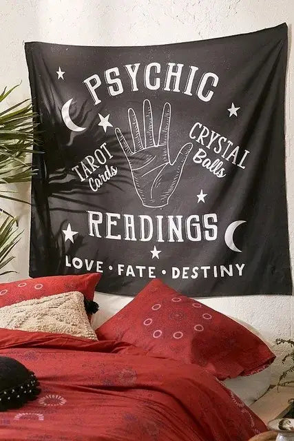Boho black and white divination tapestry pink ouija bedroom wall hanging