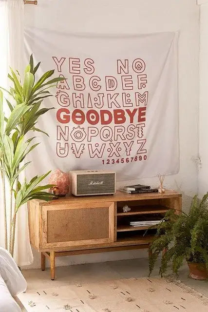 Boho black and white divination tapestry pink ouija bedroom wall hanging