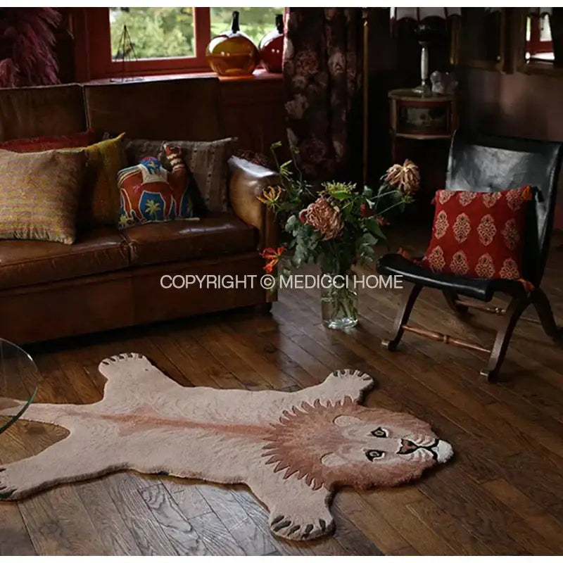 Boho black bear rug floral embroidered bedroom area carpet
