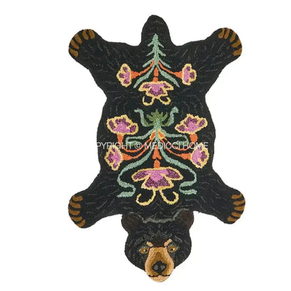 Boho black bear rug floral embroidered bedroom area carpet