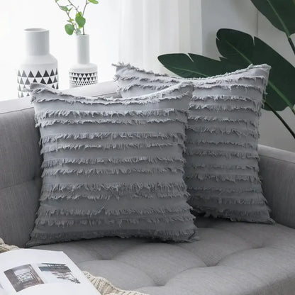 Boho black tassel striped pillow covers living room decor