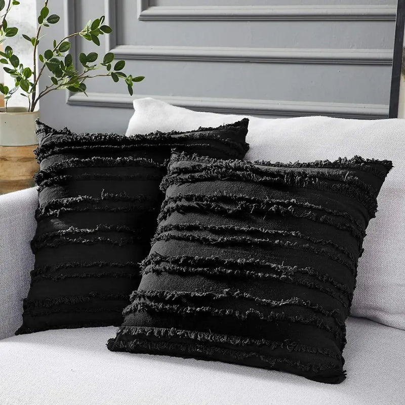 Boho black tassel striped pillow covers living room decor
