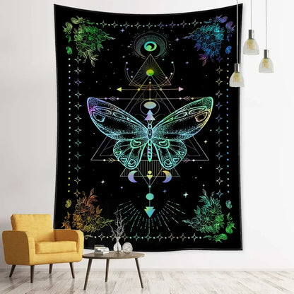 Boho black & white geometric butterfly tapestry bedroom wall hanging