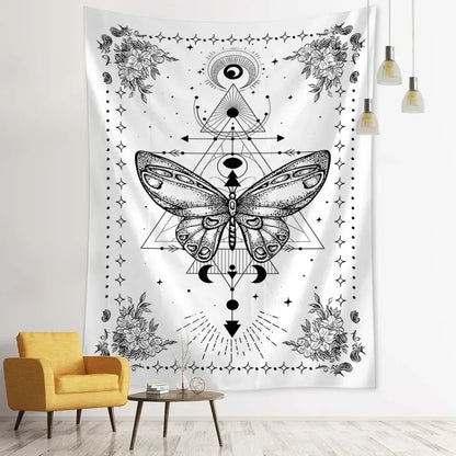 Boho black & white geometric butterfly tapestry bedroom wall hanging
