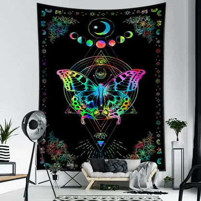 Boho black & white geometric butterfly tapestry bedroom wall hanging