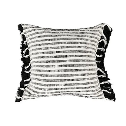 Boho black & white jacquard flower pillow case living room decor