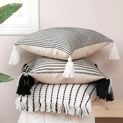 Boho black & white jacquard flower pillow case living room decor