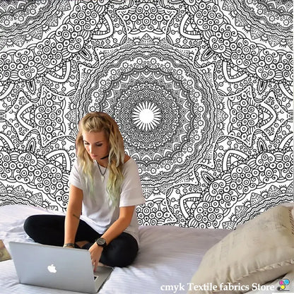 Boho black & white mandala tapestry bedroom wall hanging