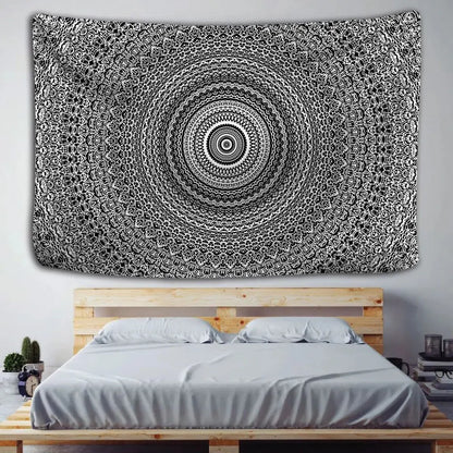 Boho black & white mandala tapestry bedroom wall hanging