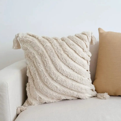 Boho black & white tufted tassel cushion cover living room pillow case