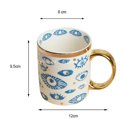Boho blue and gold bright eyes ceramic dinner plate dining room