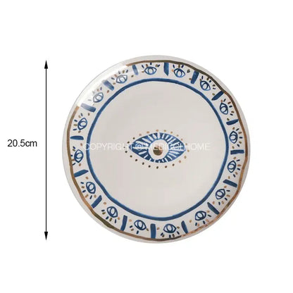 Boho blue and gold bright eyes ceramic dinner plate dining room