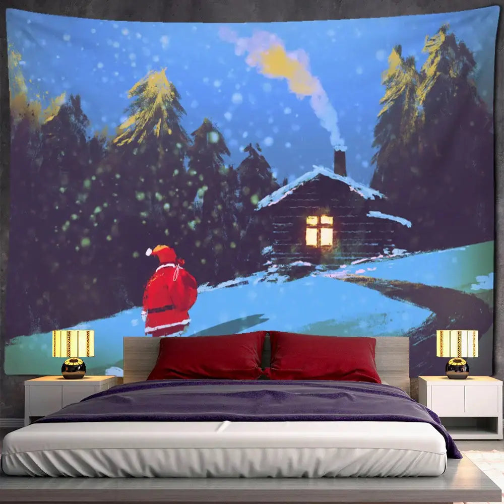 Boho blue camel starlight oil painting tapestry bedroom wall hanging