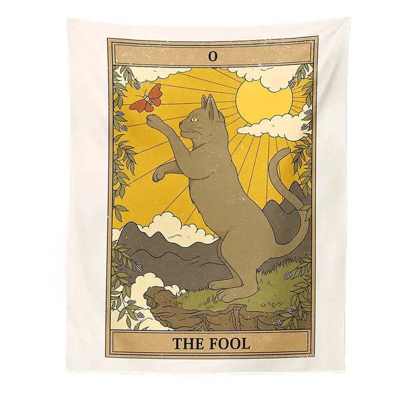 Boho cat divination tarot card tapestry bedroom wall hanging