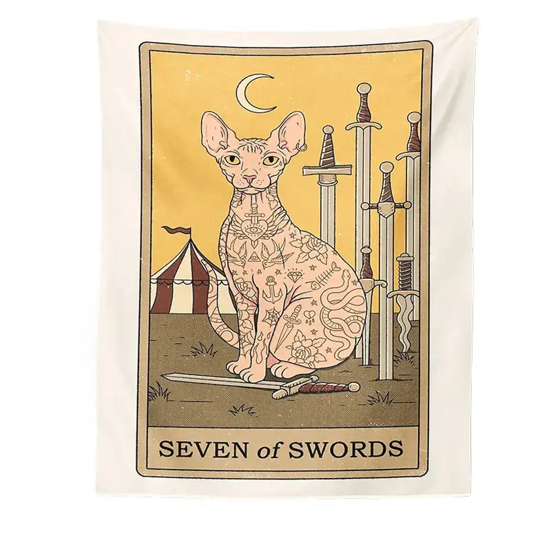 Boho cat divination tarot card tapestry bedroom wall hanging