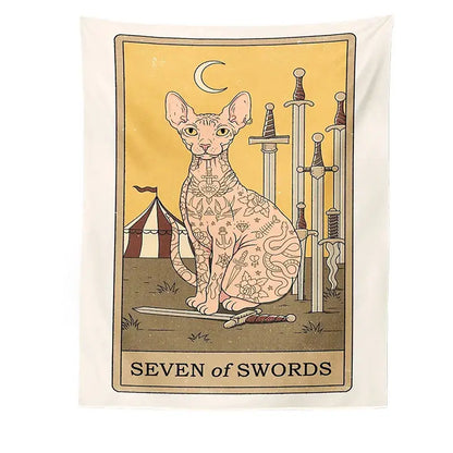 Boho cat divination tarot card tapestry bedroom wall hanging