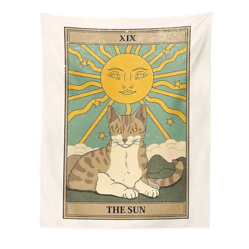 Boho cat divination tarot card tapestry bedroom wall hanging