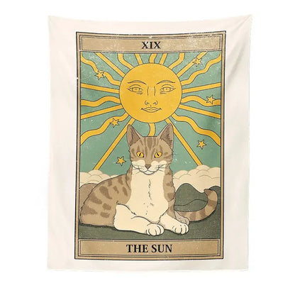 Boho cat divination tarot card tapestry bedroom wall hanging