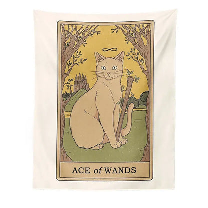 Boho cat divination tarot card tapestry bedroom wall hanging