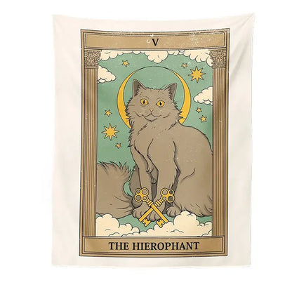Boho cat divination tarot card tapestry bedroom wall hanging