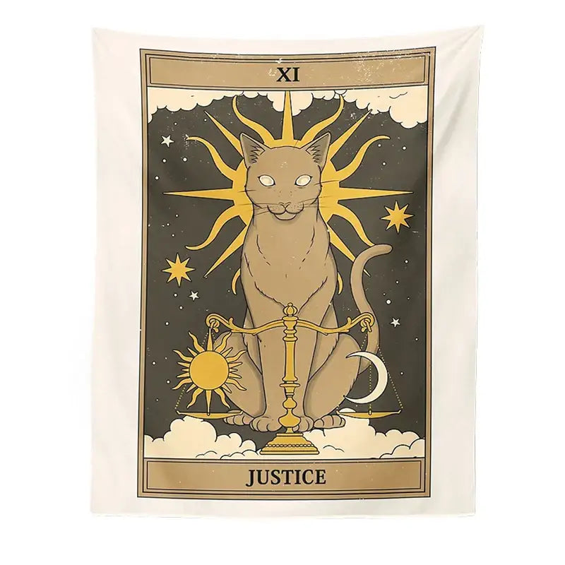 Boho cat divination tarot card tapestry bedroom wall hanging