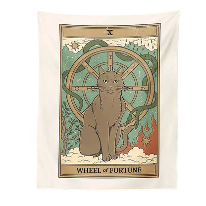 Boho cat divination tarot card tapestry bedroom wall hanging