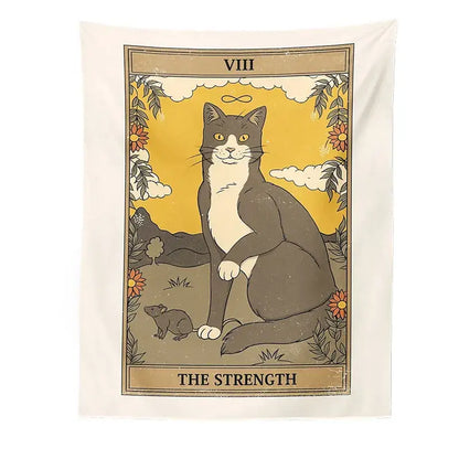 Boho cat divination tarot card tapestry bedroom wall hanging