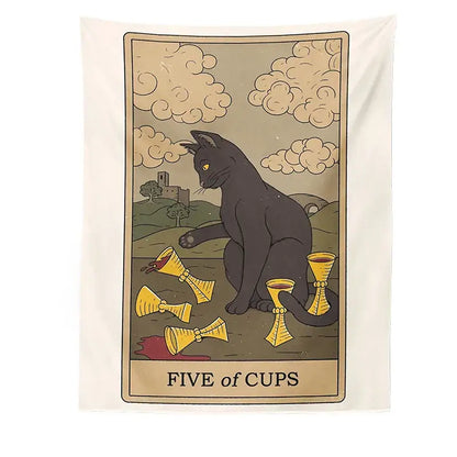 Boho cat divination tarot card tapestry bedroom wall hanging