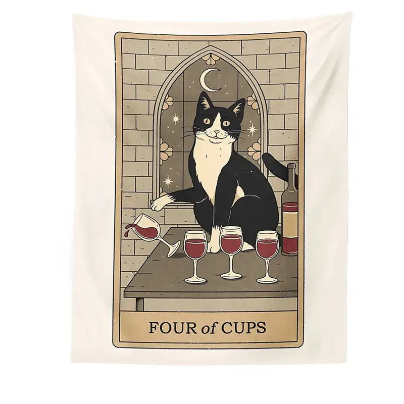 Boho cat divination tarot card tapestry bedroom wall hanging