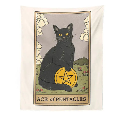 Boho cat divination tarot card tapestry bedroom wall hanging