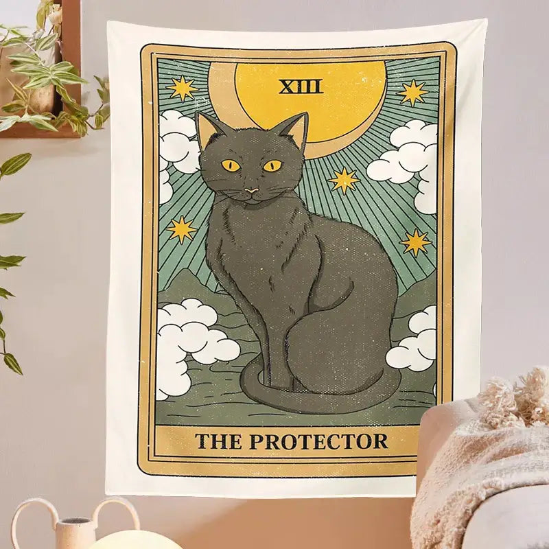 Boho cat divination tarot card tapestry bedroom wall hanging