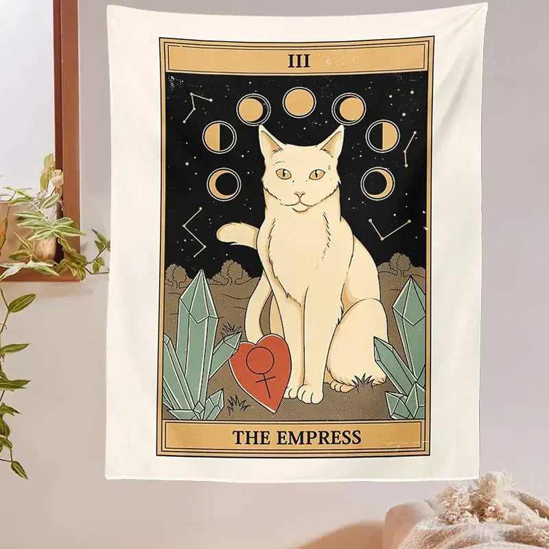 Boho cat divination tarot card tapestry bedroom wall hanging