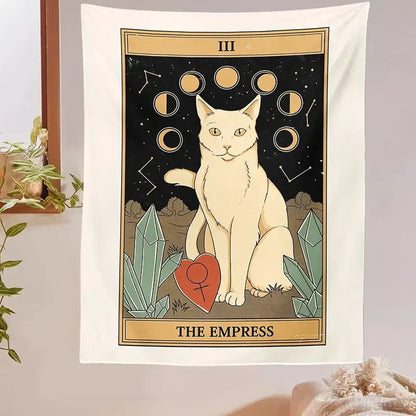 Boho cat divination tarot card tapestry bedroom wall hanging