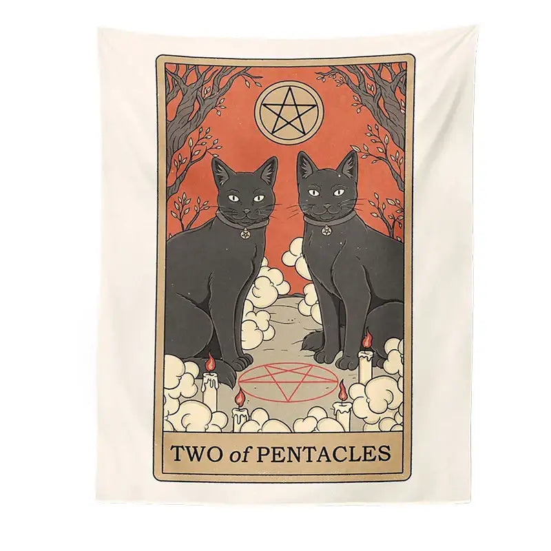Boho cat divination tarot card tapestry bedroom wall hanging