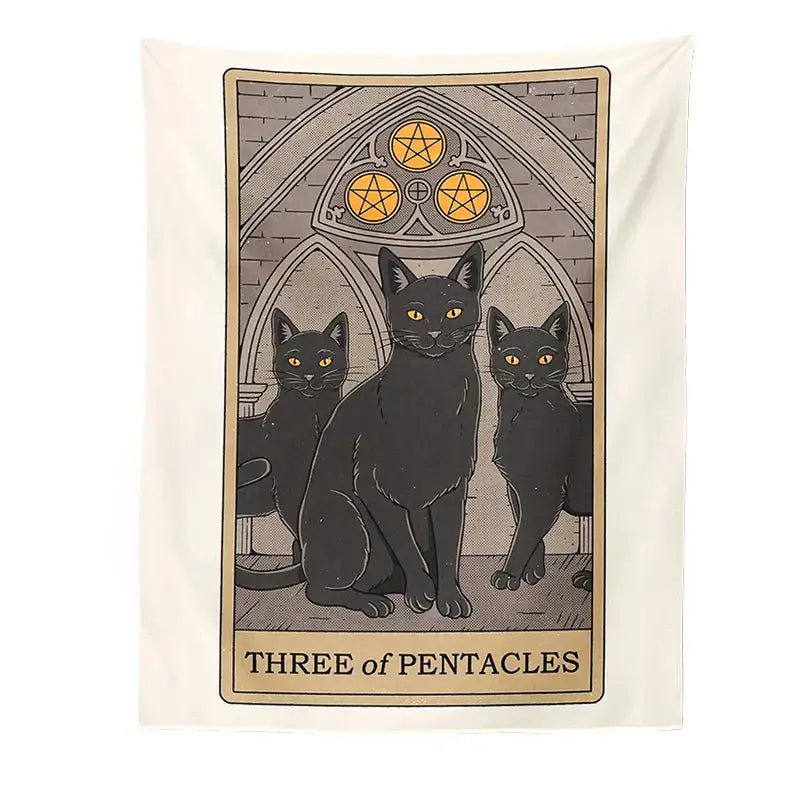 Boho cat divination tarot card tapestry bedroom wall hanging