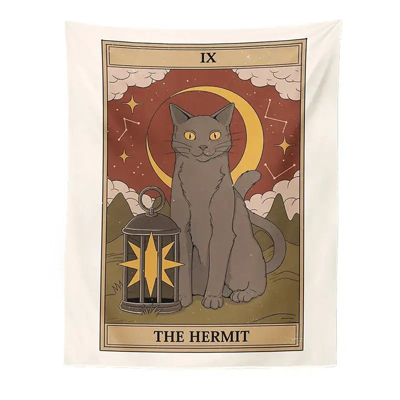 Boho cat divination tarot card tapestry bedroom wall hanging