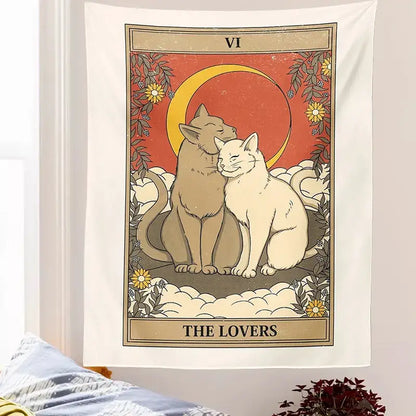 Boho cat divination tarot card tapestry bedroom wall hanging