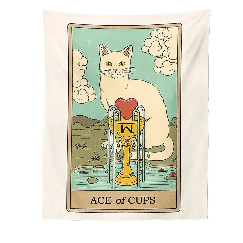 Boho cat divination tarot card tapestry bedroom wall hanging
