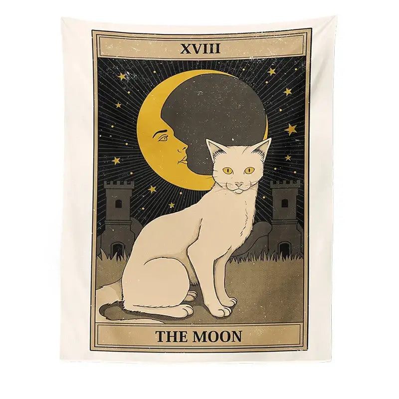 Boho cat divination tarot card tapestry bedroom wall hanging