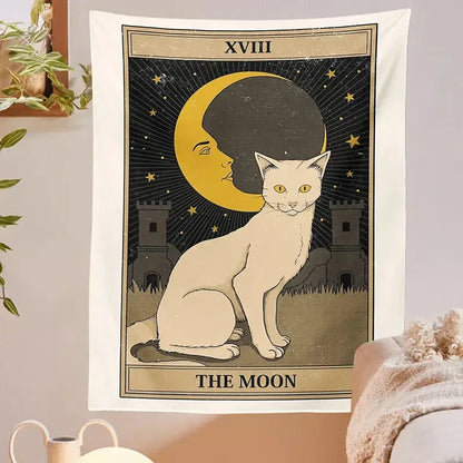 Boho cat divination tarot card tapestry bedroom wall hanging