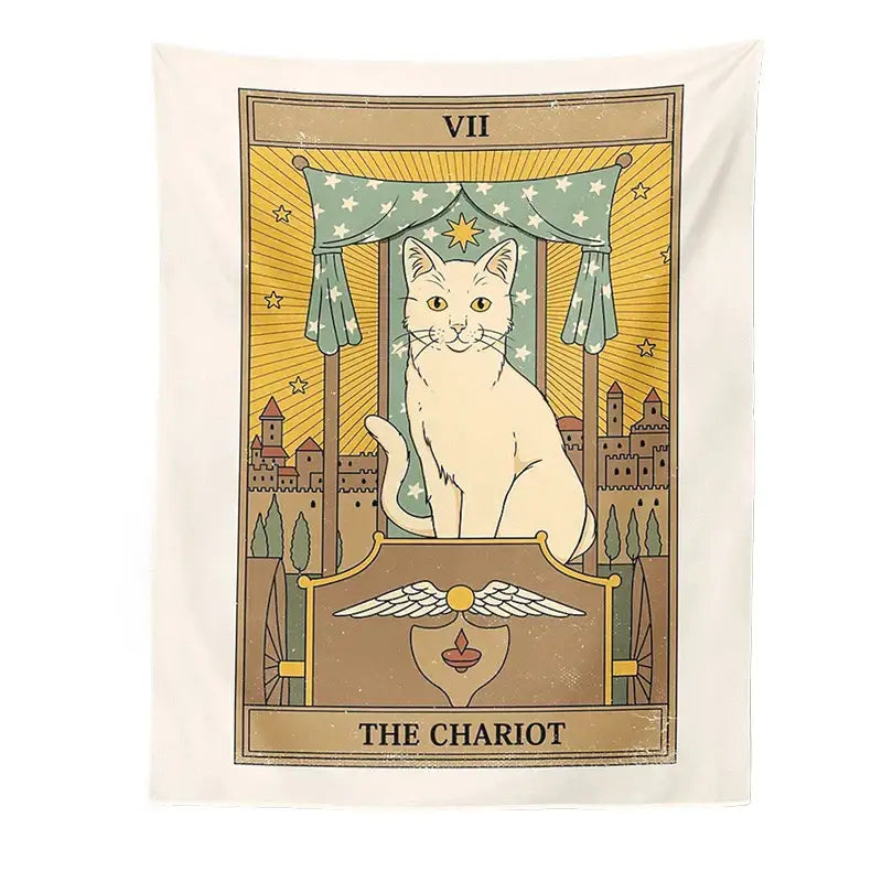 Boho cat divination tarot card tapestry bedroom wall hanging